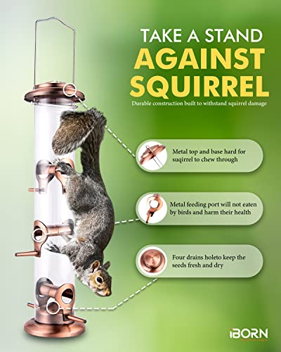 iBorn Copper Hanging Bird Feeder 14 Inch