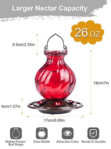 Auslar Red Glass Hummingbird Feeder, 26oz, 5 Ports
