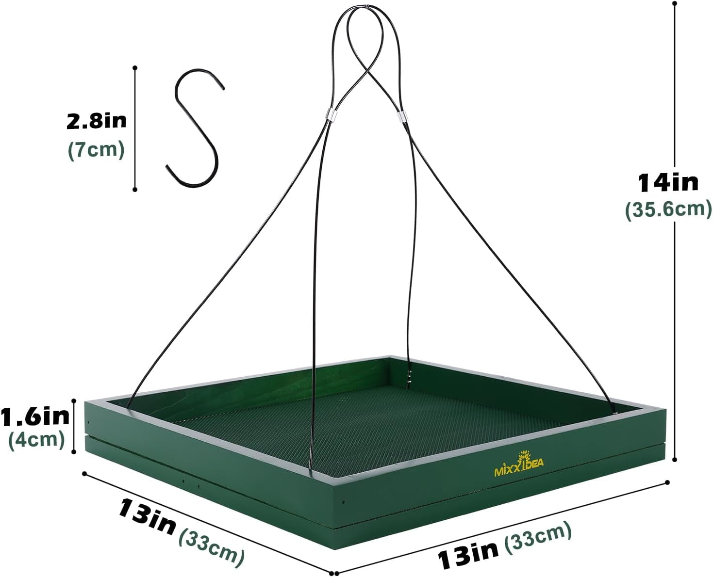 Green Hanging Tray Wooden Bird Feeder for Wild Birds