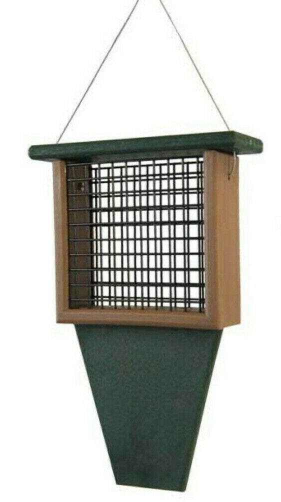 Recycled Green & Driftwood Suet Bird Feeder with Woodpecker Tail Prop