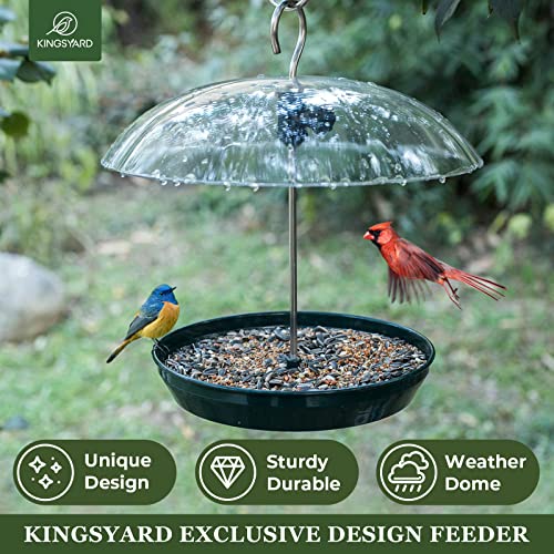 Kingsyard Hanging Metal Bird Feeder, Adjustable Platform (Green)