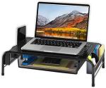 Metal Desk Monitor Stand with Organizer Drawer, Black