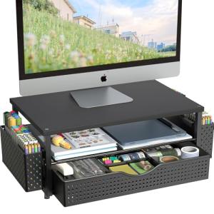Spacrea Black Desk Organizer with Monitor Stand