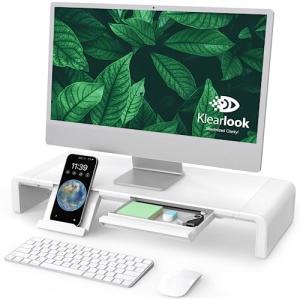 Height Adjustable Monitor Stand with Drawer and Phone Holder