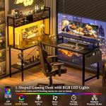 Aheaplus L-Shaped Gaming Desk with LED Lights