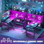 Aheaplus L-Shaped Gaming Desk with LED Lights