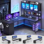 L Shaped Gaming Desk with Storage and LED Lights