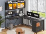 L Shaped Gaming Desk with Storage and LED Lights
