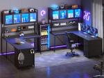 L Shaped Gaming Desk with Storage and LED Lights