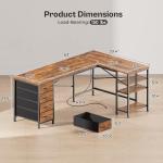 Rustic Brown L-Shaped Desk with USB-C and Drawers