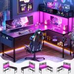 Aheaplus 59" L Shaped Gaming Desk with LED Lights
