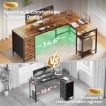 Rustic Brown L-Shaped Desk with USB-C and Drawers