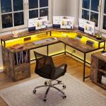 YITAHOME L-Shaped Desk with Power and LED Lights