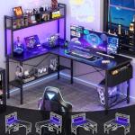 Aheaplus 59" L Shaped Gaming Desk with LED Lights