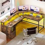 YITAHOME L-Shaped Desk with Power and LED Lights