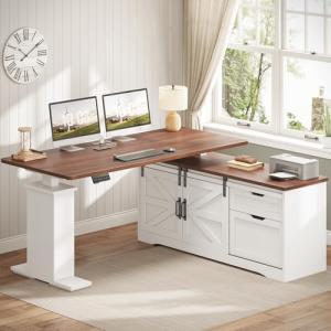 Farmhouse L Shaped Standing Desk with Storage