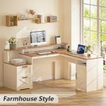 YOMILUVE 63" Farmhouse L Shaped Desk with Storage