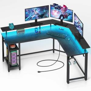 Rolanstar L Shaped Desk with LED Lights & Storage