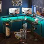 Rolanstar L Shaped Desk with LED Lights & Storage