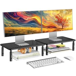 Adjustable Dual Monitor Stand - Black, 2 Pack