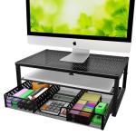Metal Monitor Stand and Desk Organizer with Drawer