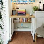 Compact Folding Desk with Wheels and Storage Shelf