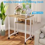 Compact Folding Desk with Wheels and Storage Shelf