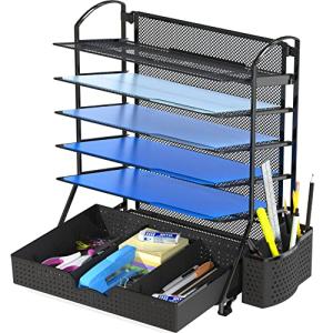 6-Tier Black Desk Document Organizer with Drawer