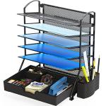 6-Tier Black Desk Document Organizer with Drawer