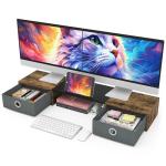 Dual Monitor Stand Riser with Storage Drawers
