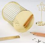 Metal Pencil Holder for Desk, Makeup Brushes, Gold