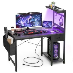40 Inch Gaming Desk with Power Outlet and LED