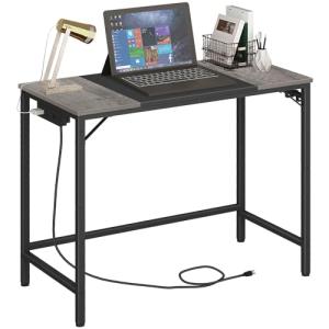 HOOBRO Modern Desk with Power Outlet and Hooks