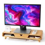 Bamboo Monitor Stand with Drawer - No Assembly Needed