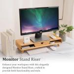 Bamboo Monitor Stand with Drawer - No Assembly Needed