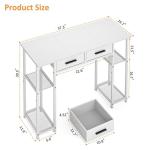 White Computer Desk with Drawers and Storage Shelf