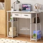 White Computer Desk with Drawers and Storage Shelf