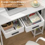 White Computer Desk with Drawers and Storage Shelf