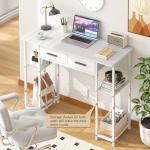 White Computer Desk with Drawers and Storage Shelf