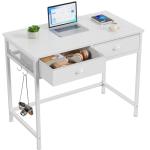 Furologee White Small Computer Desk with Drawers