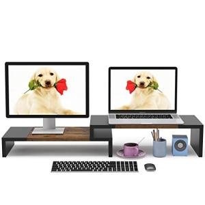 Adjustable Dual Monitor Stand with Organizer Shelves