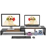 Adjustable Dual Monitor Stand with Organizer Shelves