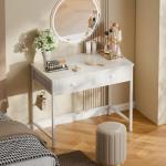 Furologee White Small Computer Desk with Drawers