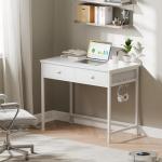 Furologee White Small Computer Desk with Drawers