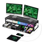 Dual-Level Metal Monitor Stand with USB & Organizer