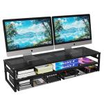 Dual-Level Metal Monitor Stand with USB & Organizer