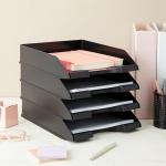 Stackable Black Letter Trays - 4-Pack