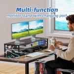 Dual-Level Metal Monitor Stand with USB & Organizer
