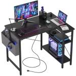 L-Shaped Gaming Desk with Power Outlets - Black