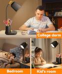 USB Desk Lamp with Charging Ports and Pen Holder